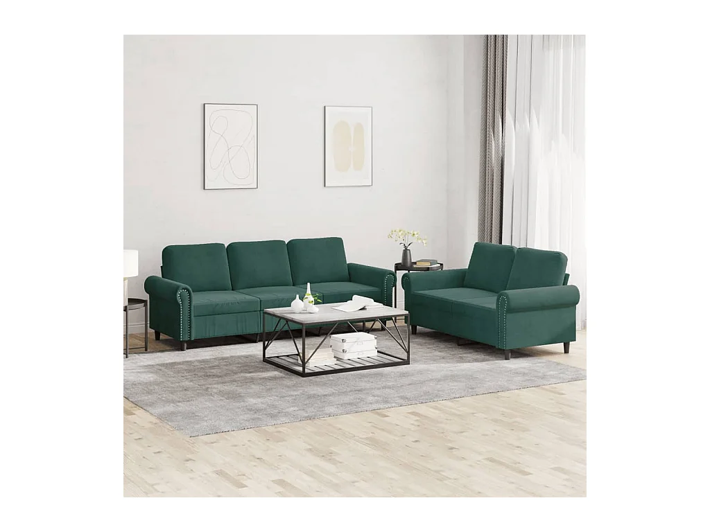 Ensemble de canapés 2 pcs avec coussins Vert foncé Velours