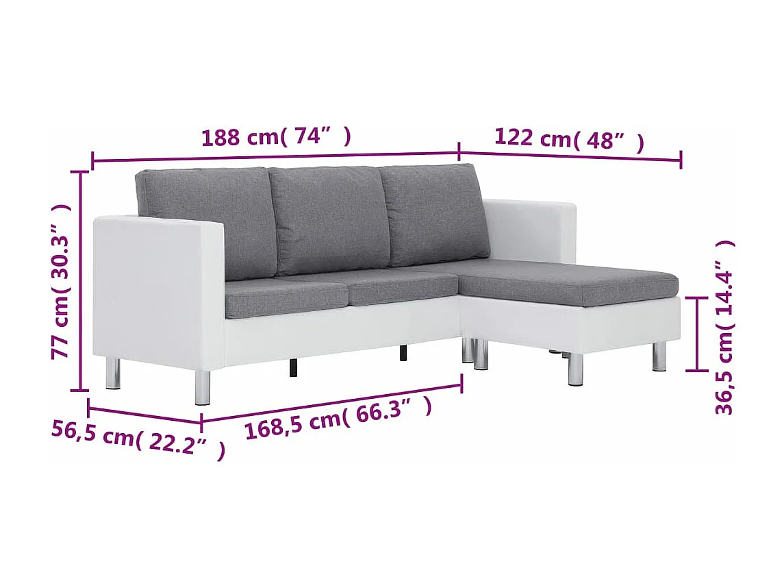 Driezitsbank met kussens kunstleer wit
