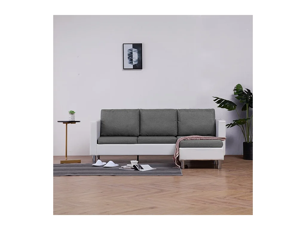 Driezitsbank met kussens kunstleer wit