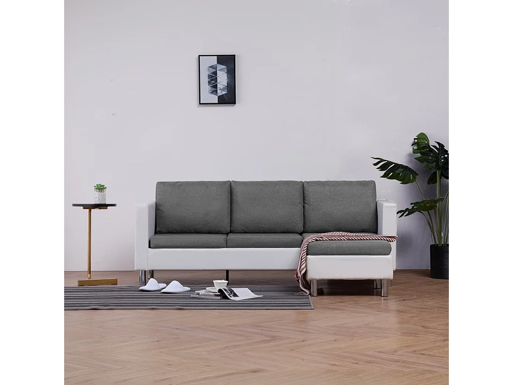 Driezitsbank met kussens kunstleer wit