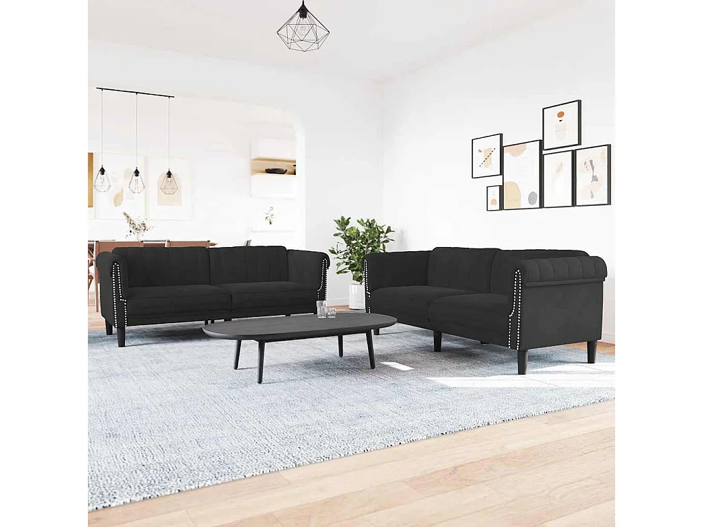 Set di Divani 2 pz Nero in Velluto