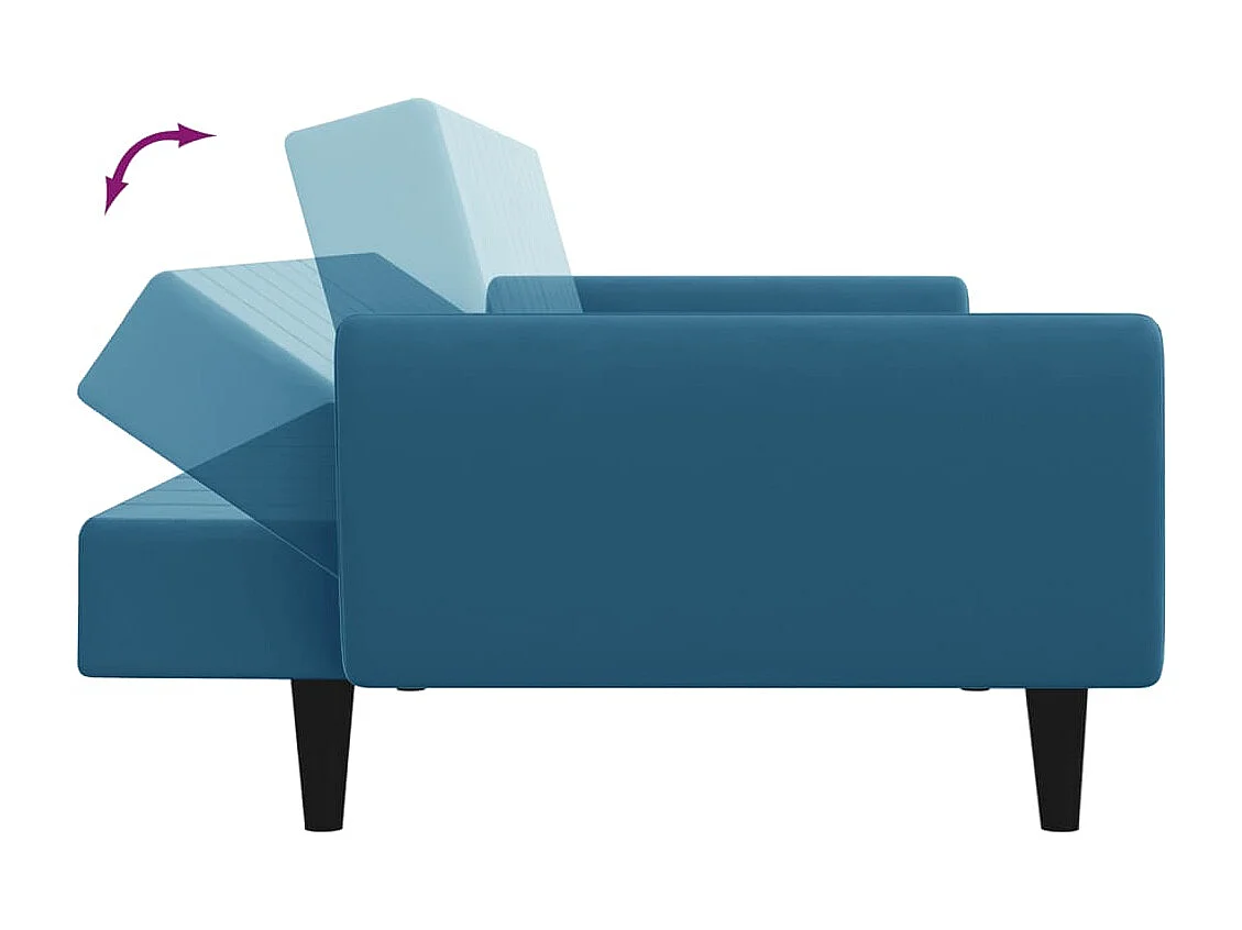 Slaapbank 2-zits met voetenbank fluweel blauw