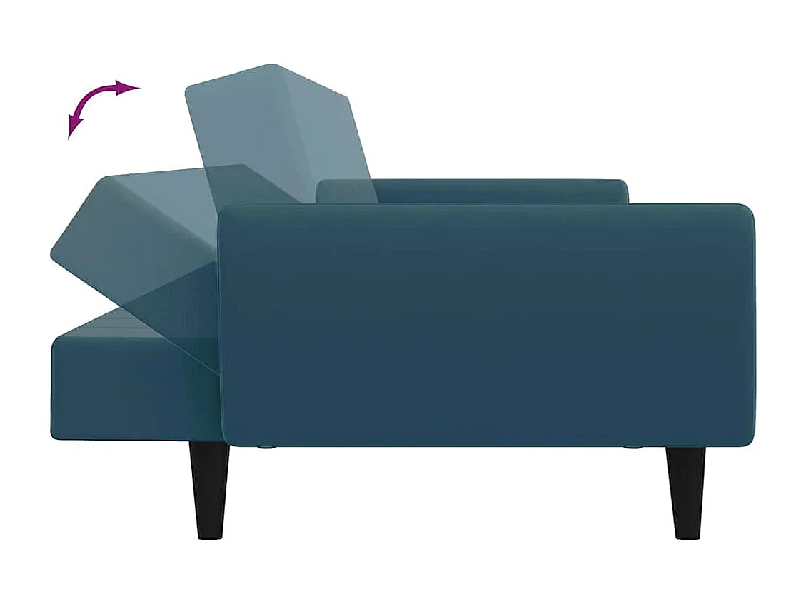 Canapé-lit à 2 places avec repose-pied bleu velours