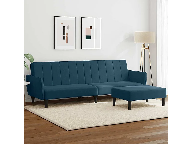 Schlafsofa 2-Sitzer mit Fußhocker Blau Samt