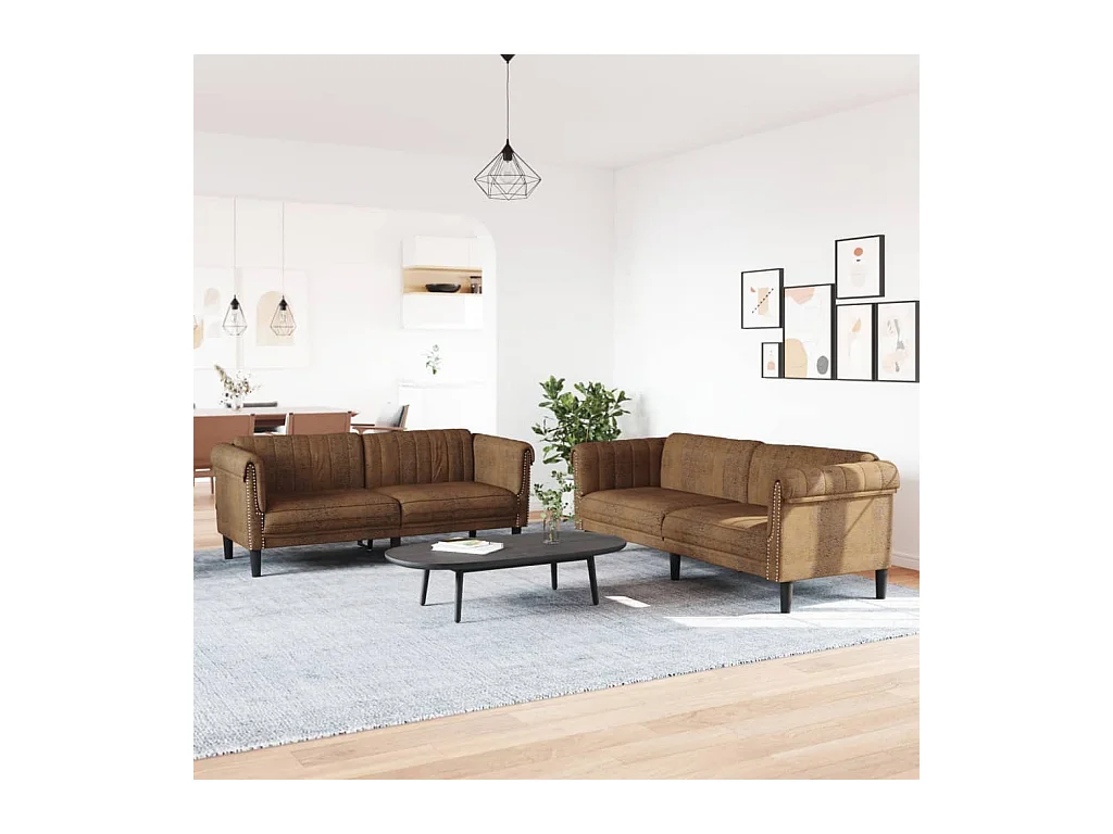 Set di Divani 2 pz Marrone in Velluto
