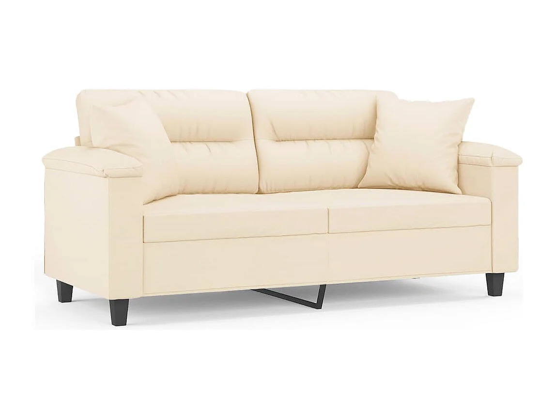 Canapé 2 places avec oreillers beige 140 cm tissu microfibre