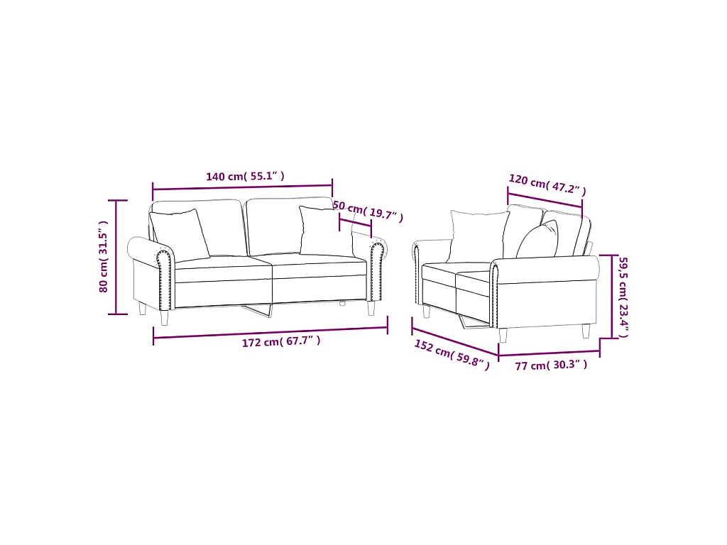 2-delige Loungeset met kussens fluweel donkergrijs