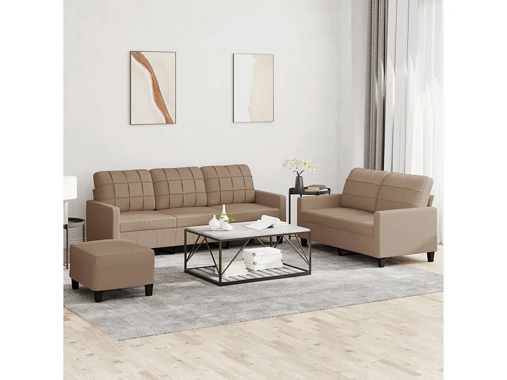 3-delige Loungeset met kussens kunstleer cappuccino