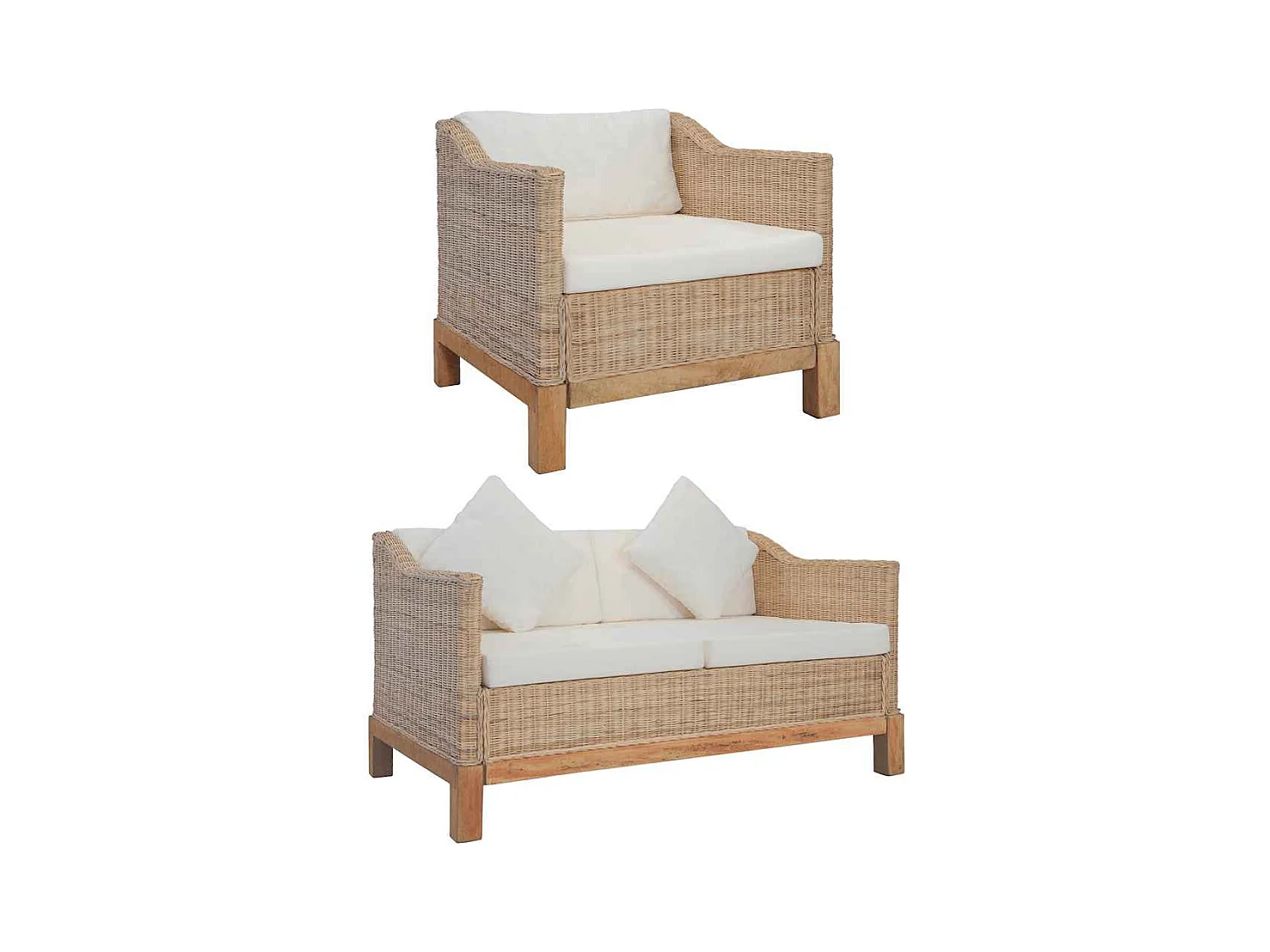 Ensemble de canapés 2 pcs avec coussins Rotin naturel