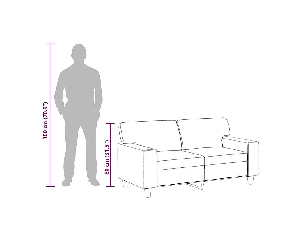 Sofá de 2 lugares 120 cm couro artificial preto