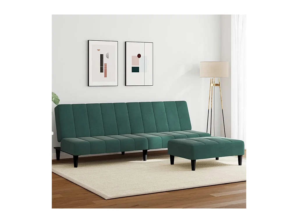 Schlafsofa 2-Sitzer mit Fußhocker Dunkelgrün Samt
