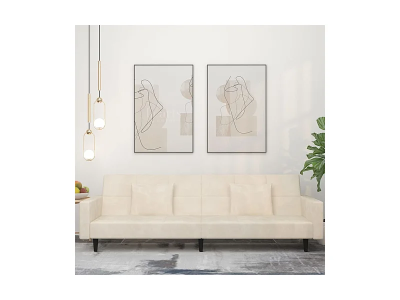 Canapé-lit à 2 places avec deux oreillers crème velours