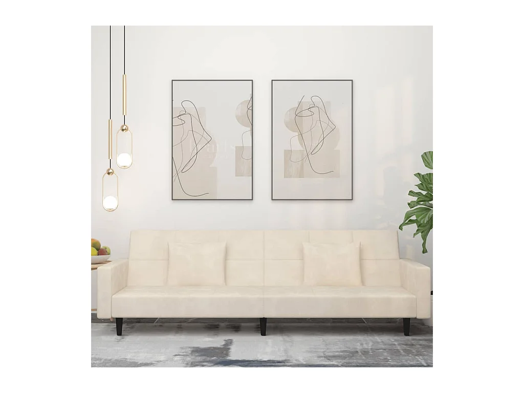 Slaapbank 2-zits met 2 kussens fluweel crèmekleurig