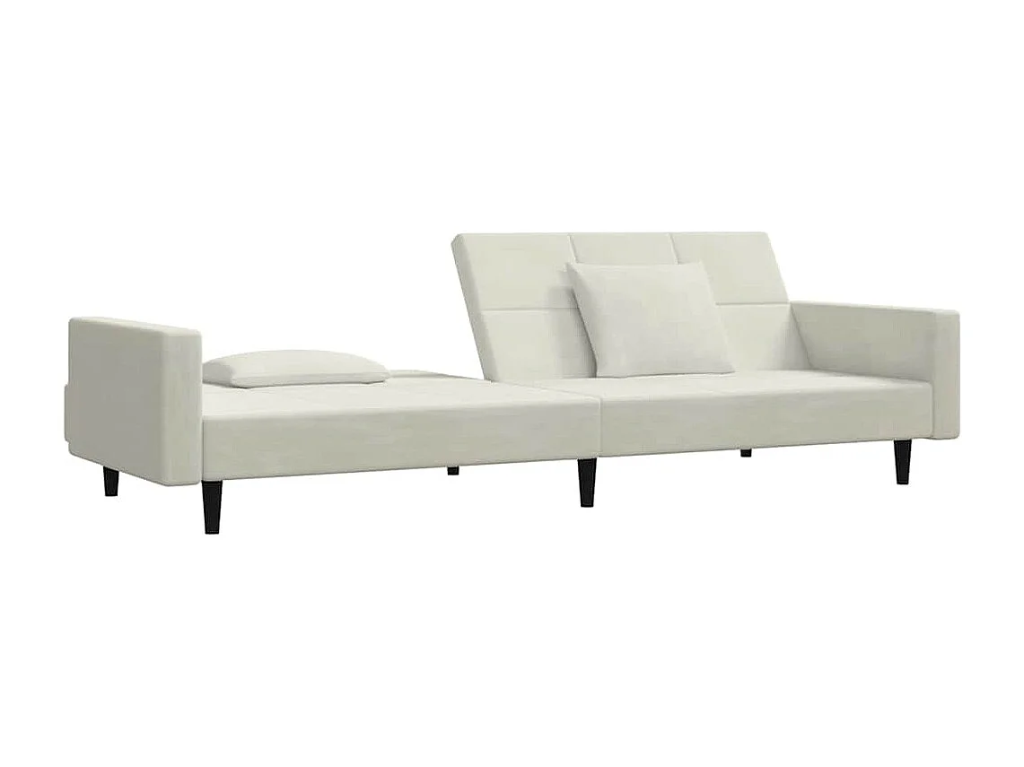 Sofá-cama 2 lugares com duas almofadas veludo cor creme