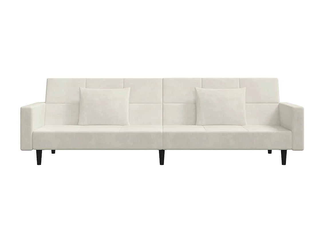 Sofá-cama 2 lugares com duas almofadas veludo cor creme