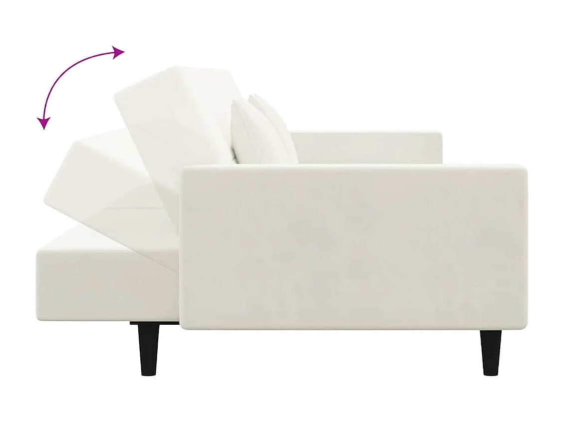 Sofá-cama 2 lugares com duas almofadas veludo cor creme