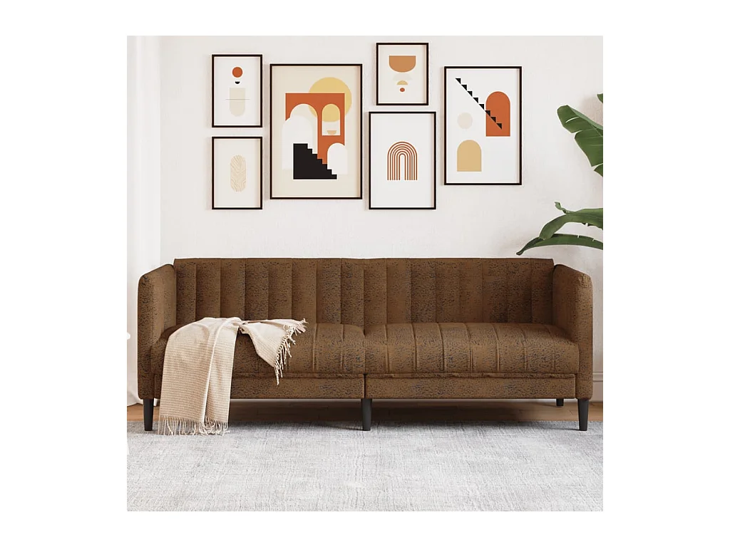 3-Sitzer Sofa Braun Kunstleder Wildleder-Optik
