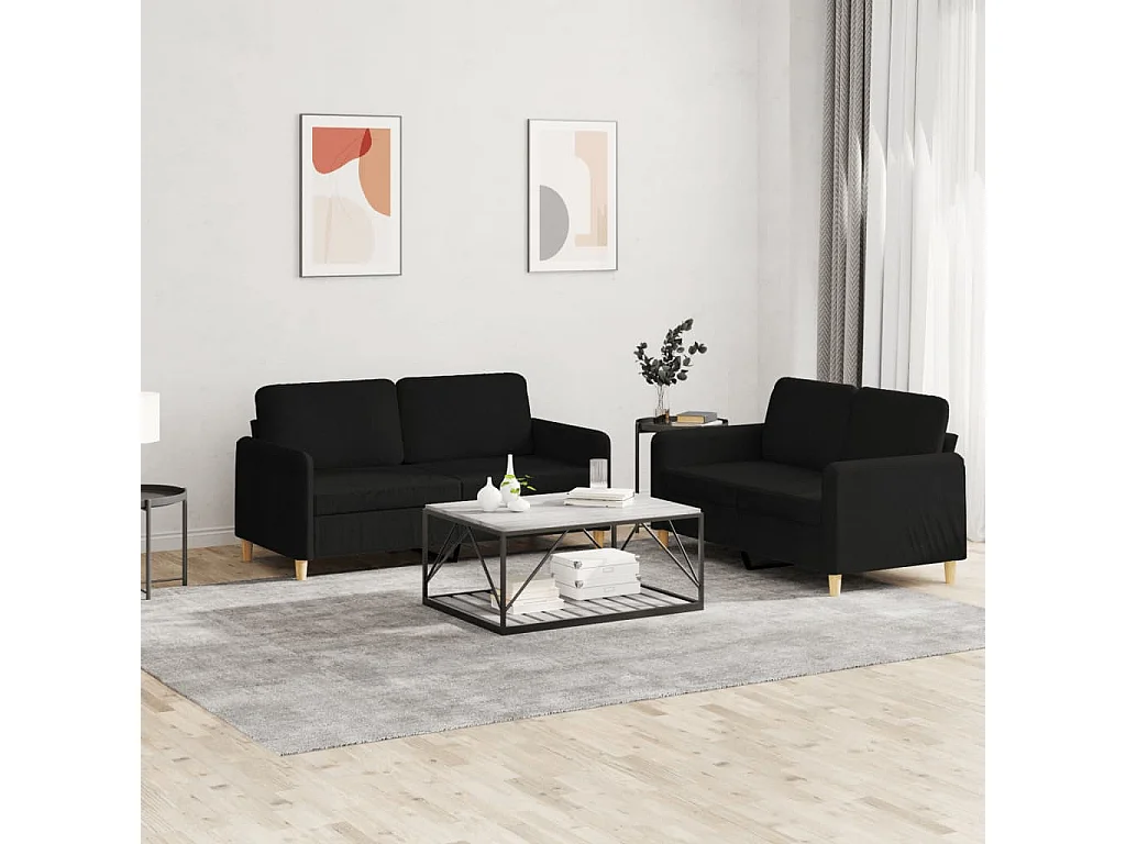2-delige loungeset met kussens stof zwart