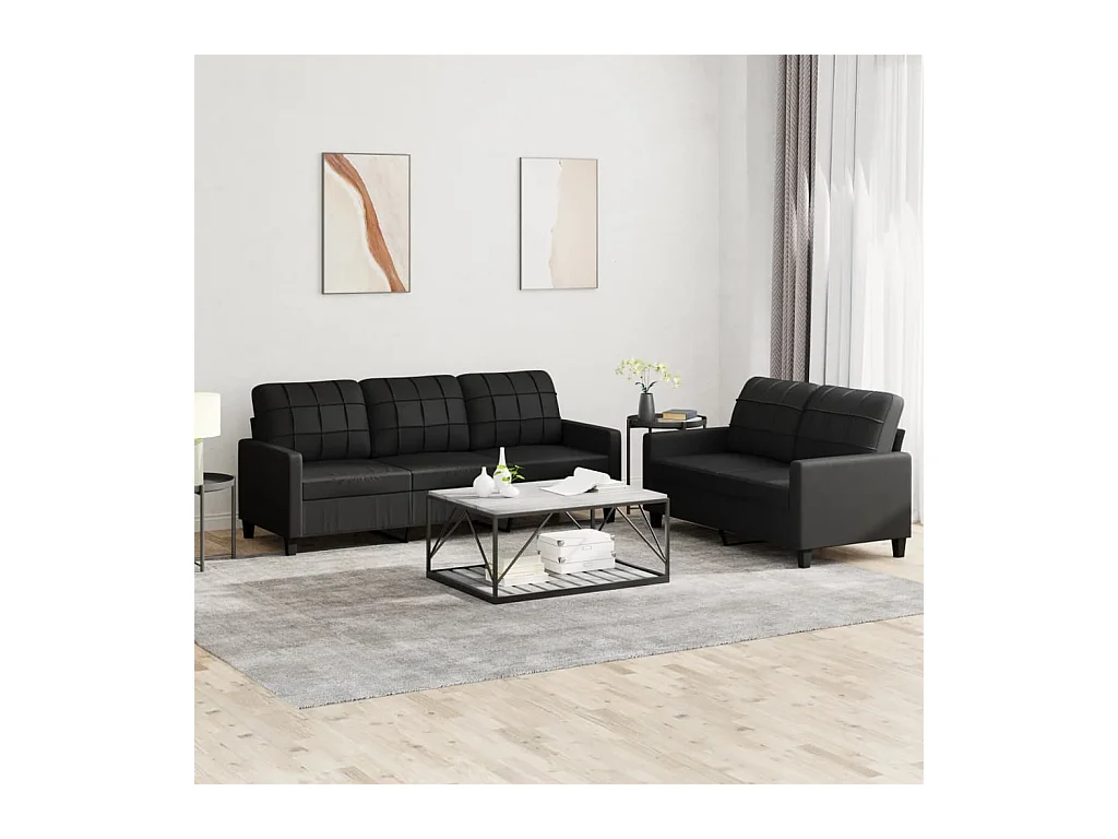 Ensemble de canapés 2 pcs avec coussins Noir Similicuir