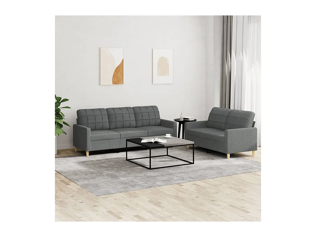 Set di Divani 2 pz con Cuscini Grigio Scuro in Tessuto