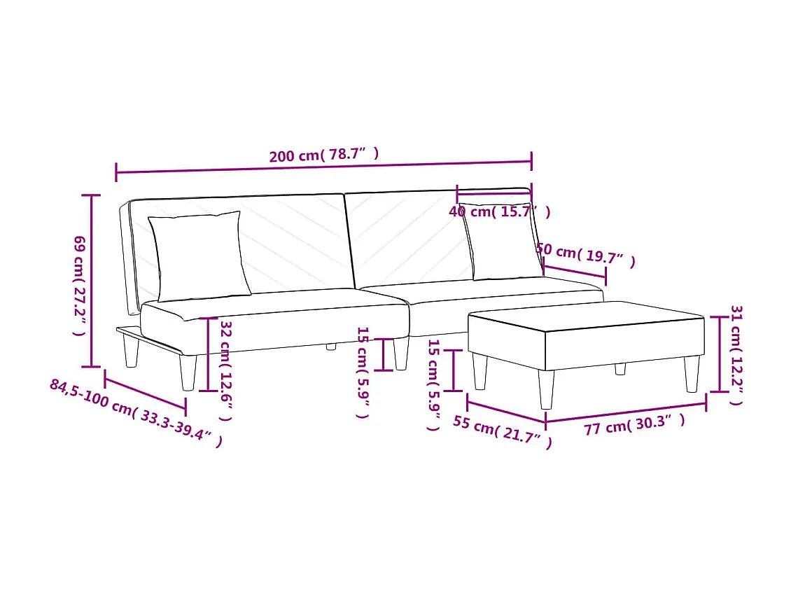 2-delige Loungeset met kussens fluweel blauw