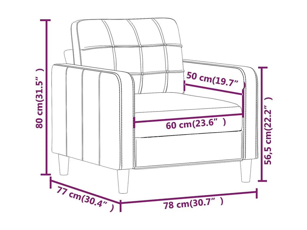 Sofasessel Braun 60 cm Stoff