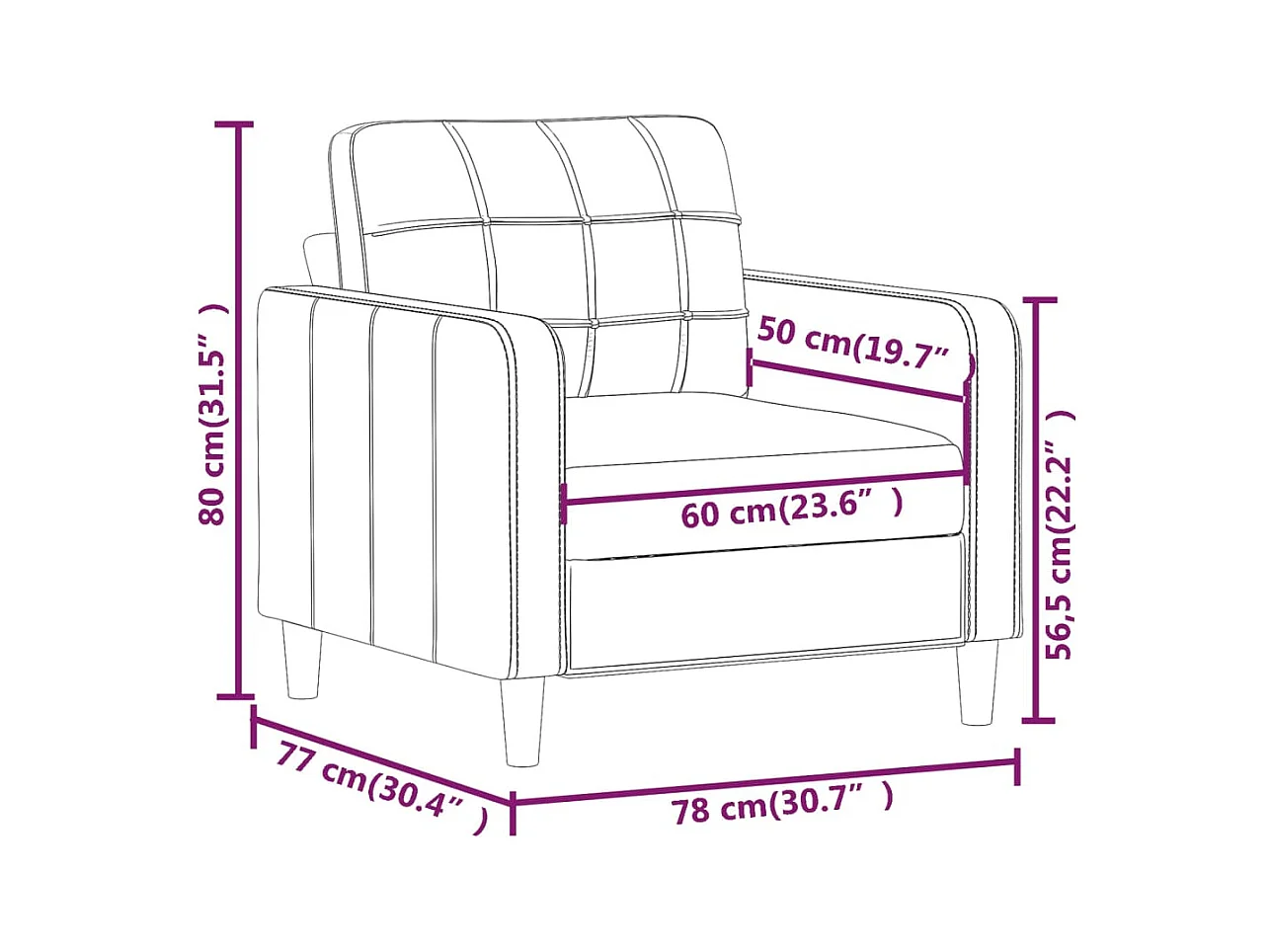 Sofasessel Braun 60 cm Stoff