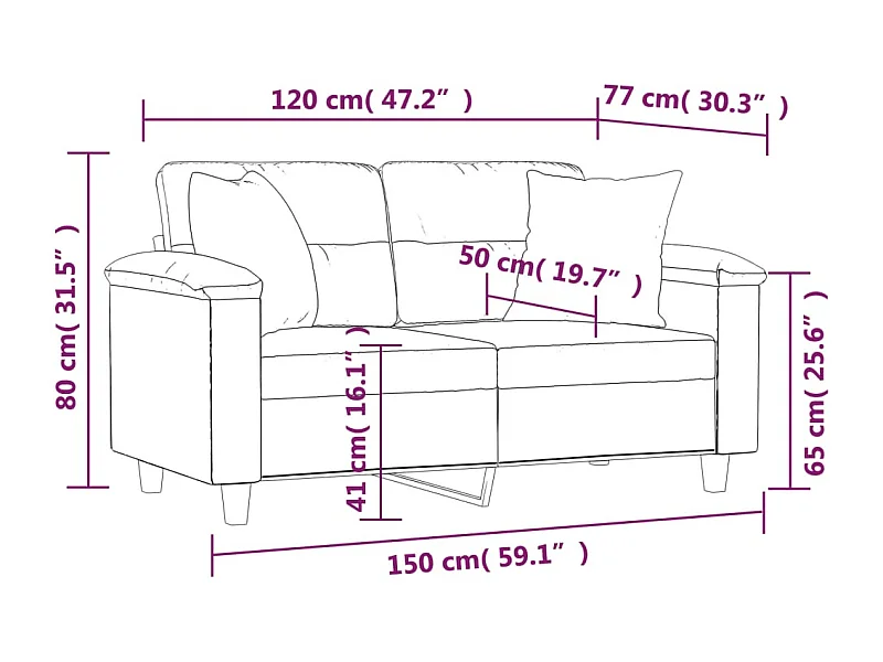 Sofá 2 lugares c/ almofadas 120 cm microfibra cinzento-claro