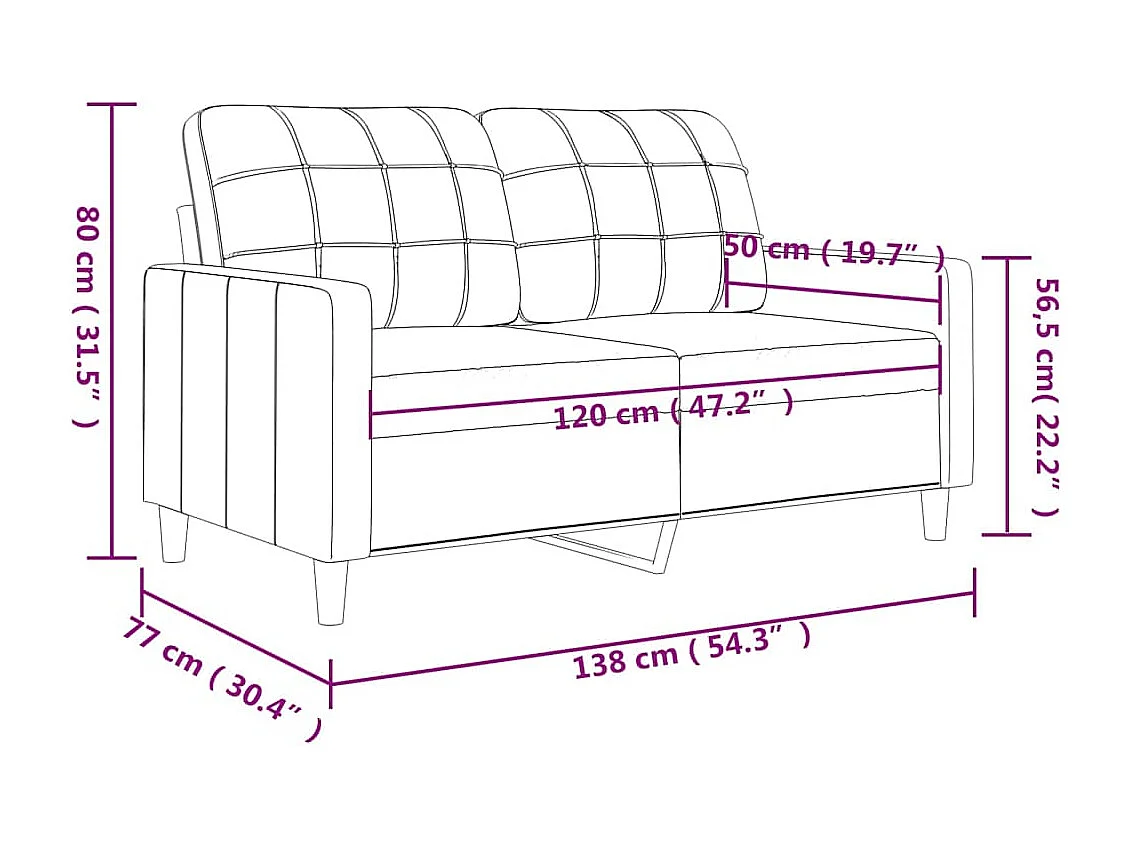 2-Sitzer-Sofa Schwarz 120 cm Kunstleder