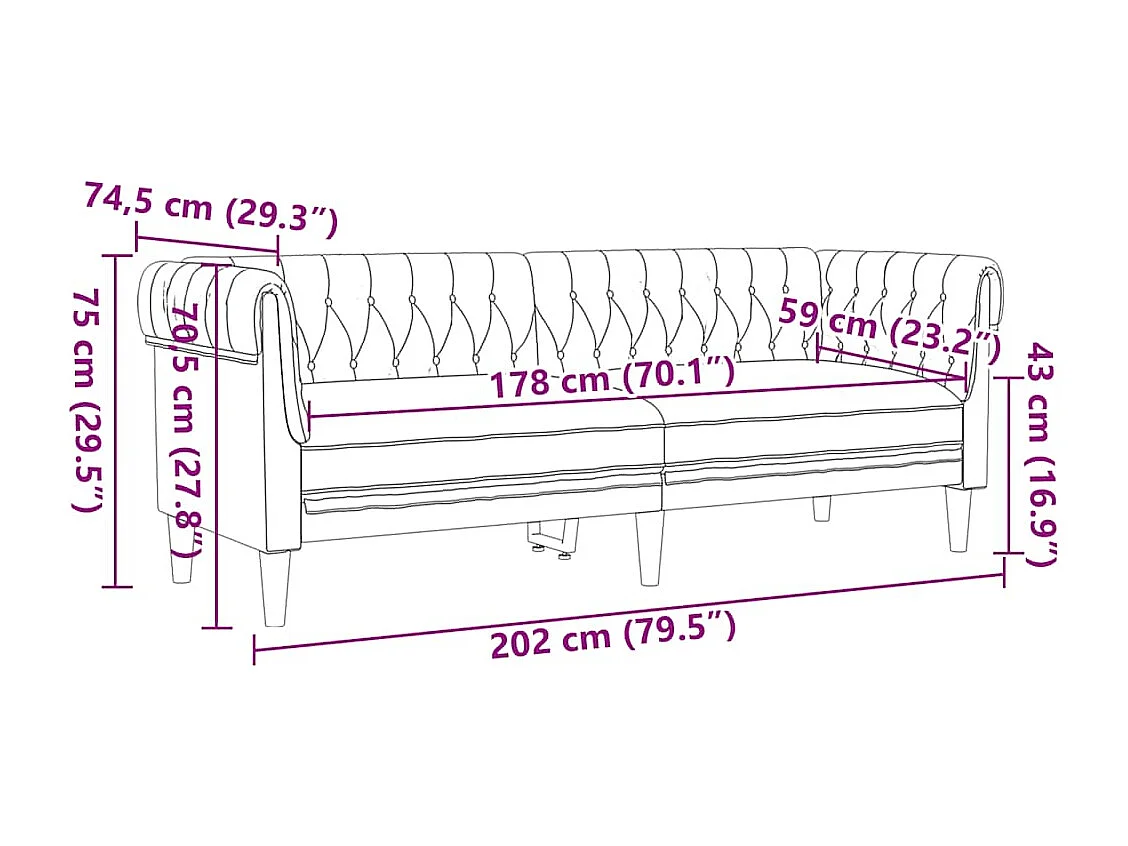 Canapé Chesterfield 3 places marron tissu