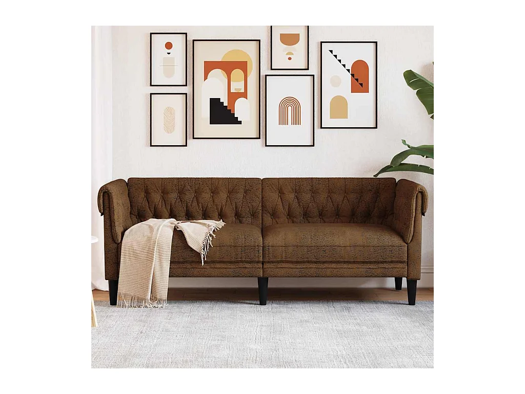 Canapé Chesterfield 3 places marron tissu
