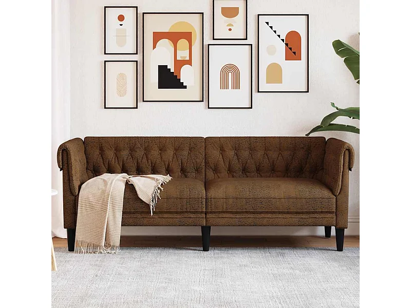 Canapé Chesterfield 3 places marron tissu