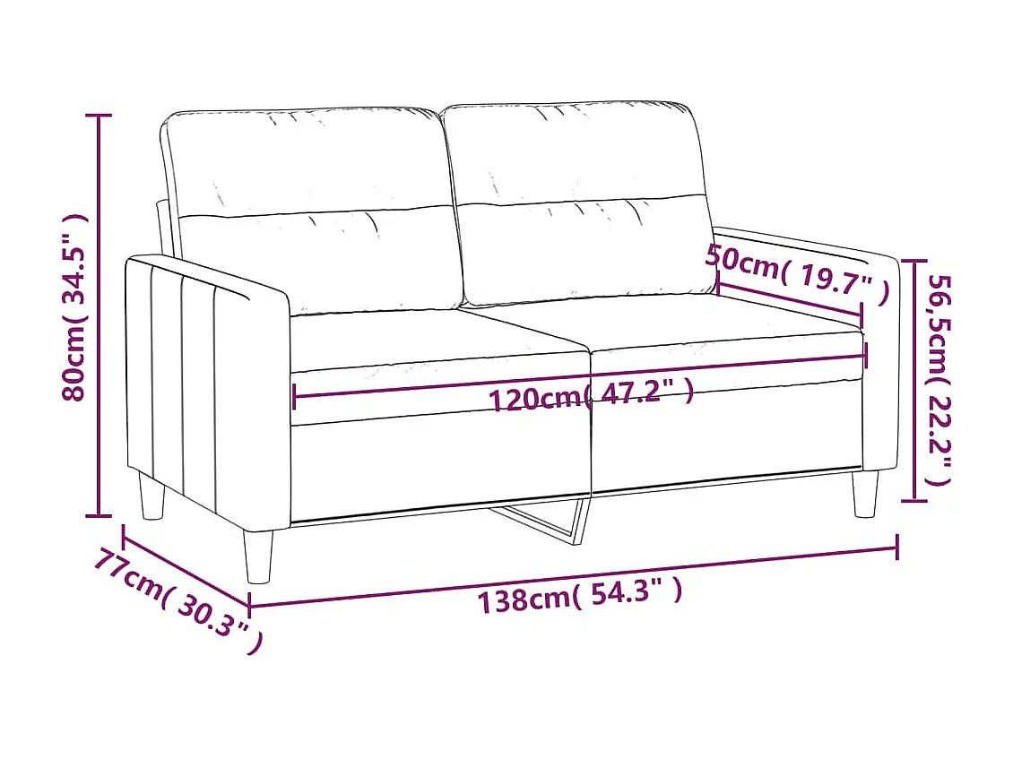 Canapé à 2 places Noir 120 cm Tissu