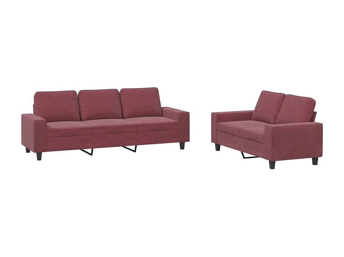 Ensemble de canapés 2 pcs rouge bordeaux tissu