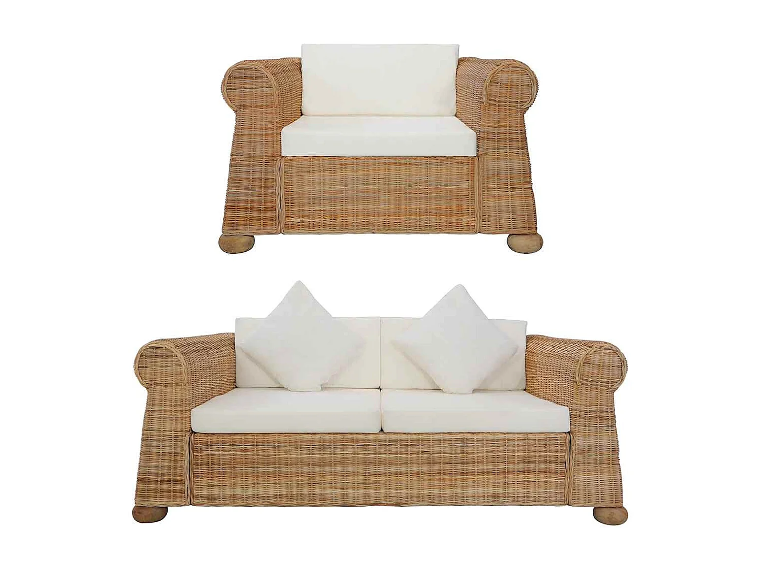 Ensemble de canapés avec coussins 2 pcs rotin naturel