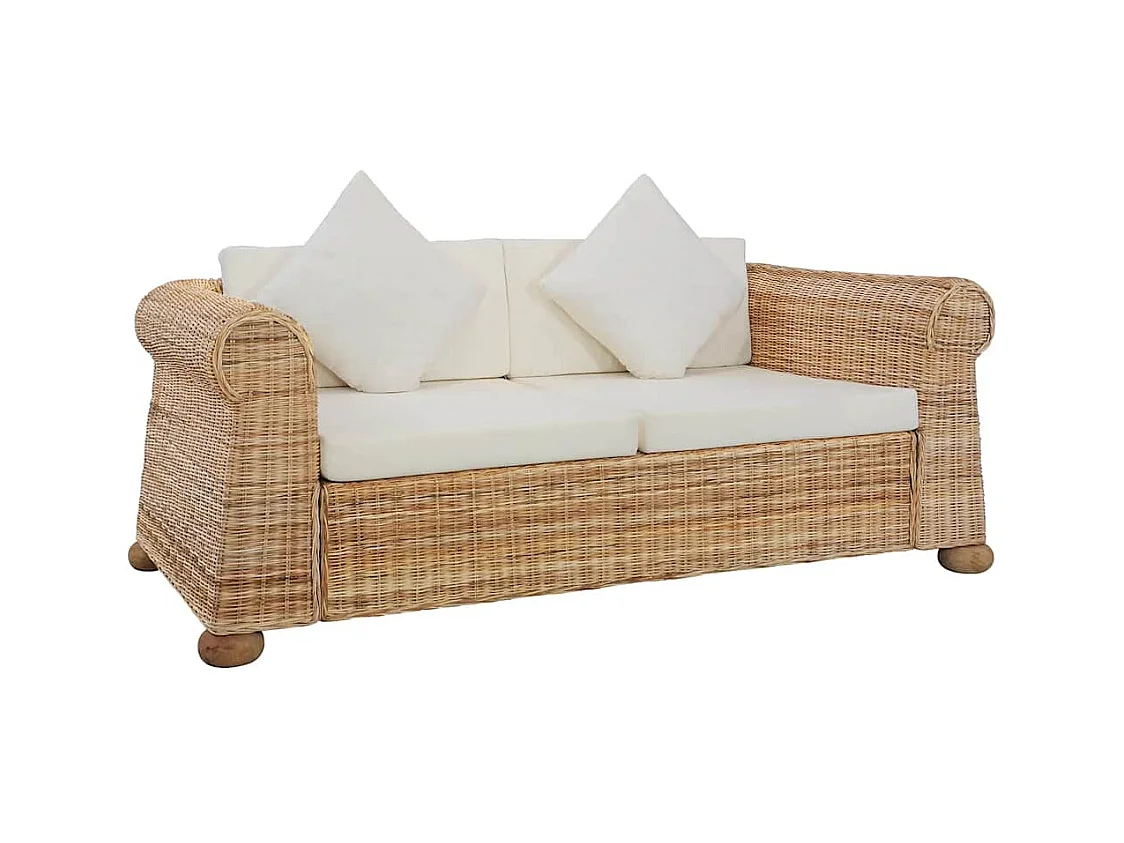 Ensemble de canapés avec coussins 2 pcs rotin naturel