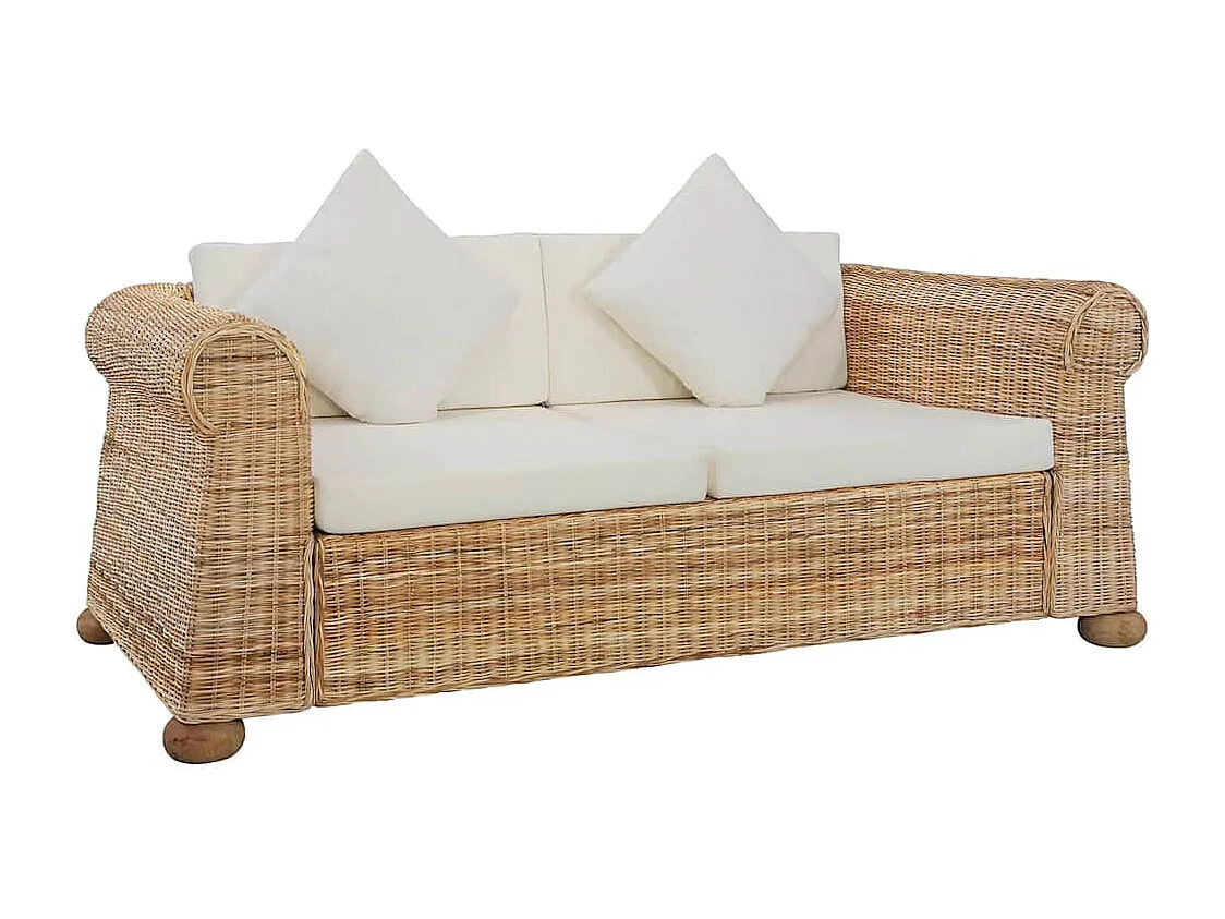 Ensemble de canapés avec coussins 2 pcs rotin naturel