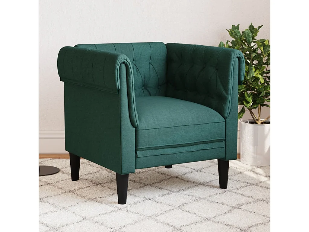 Sillón Chesterfield de tela verde oscuro