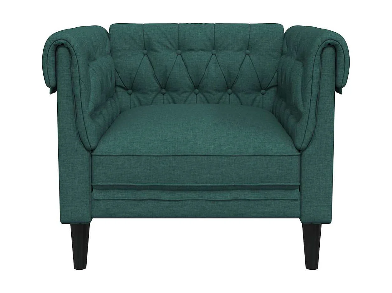 Sillón Chesterfield de tela verde oscuro