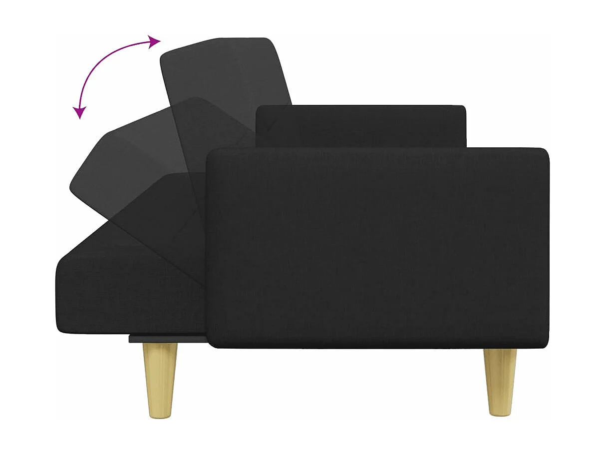 Schlafsofa 2-Sitzer mit Fußhocker Schwarz Stoff