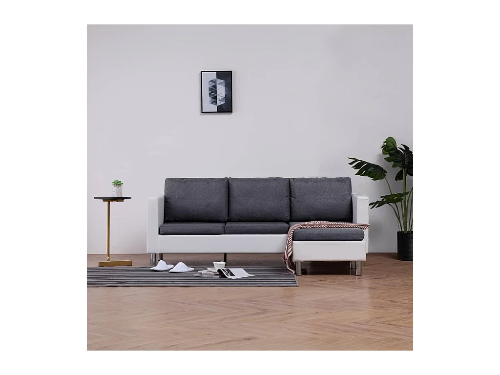 Driezitsbank met kussens kunstleer wit