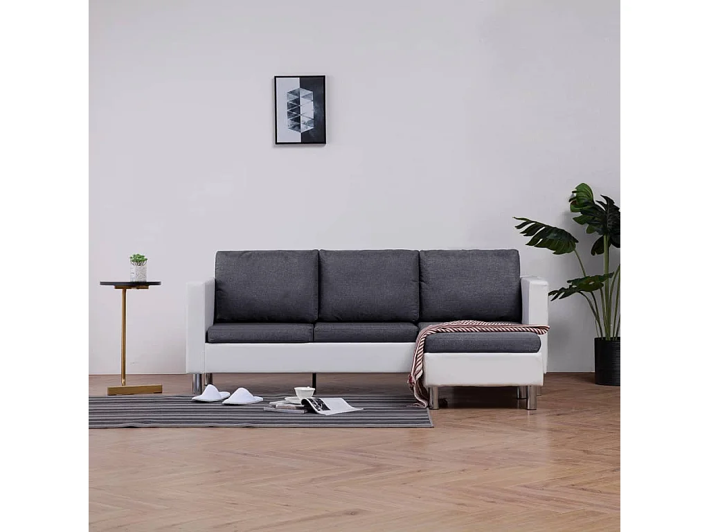 Driezitsbank met kussens kunstleer wit