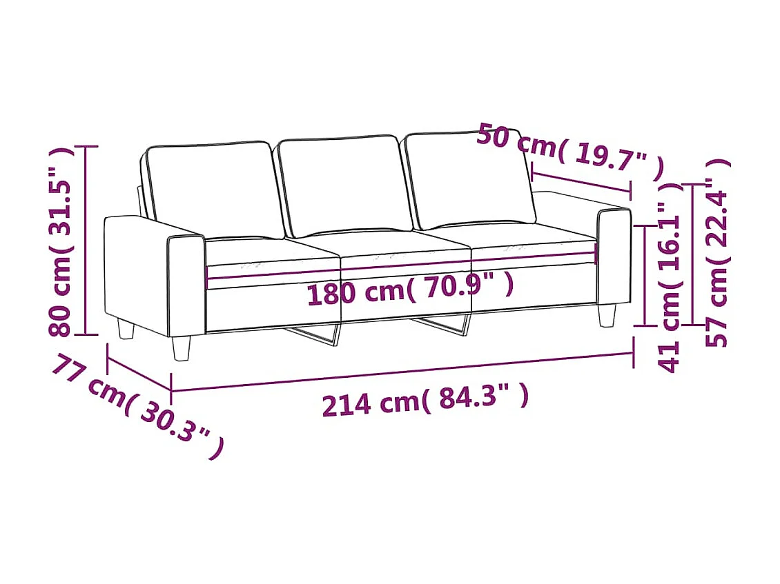 3-Sitzer-Sofa Creme 180 cm Stoff