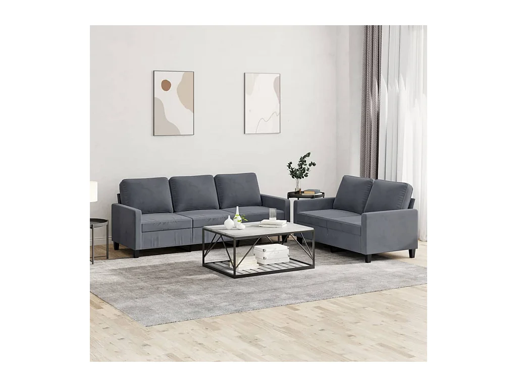 Set di Divani 2 pz con Cuscini Grigio Scuro in Velluto