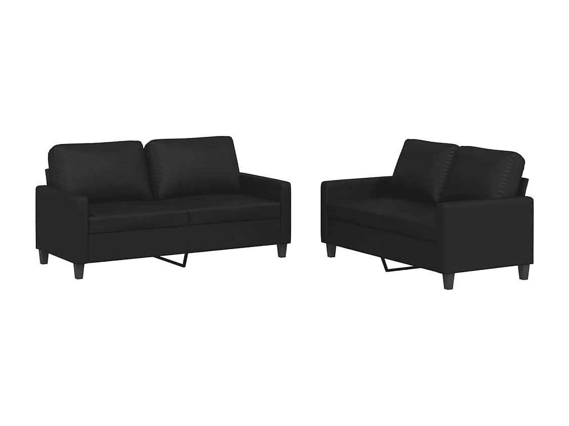 Set di Divani 2 pz con Cuscini Nero in Similpelle