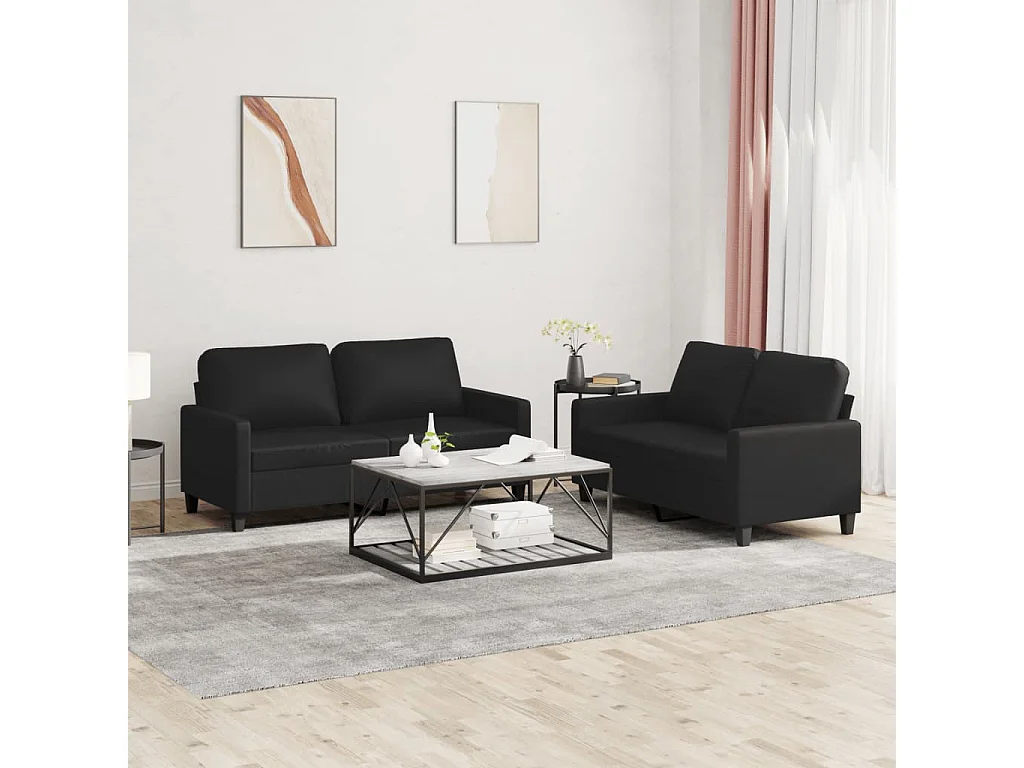 Set di Divani 2 pz con Cuscini Nero in Similpelle