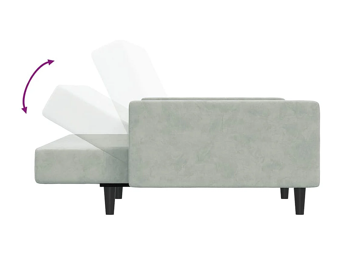 Slaapbank 2-zits met voetenbank fluweel lichtgrijs