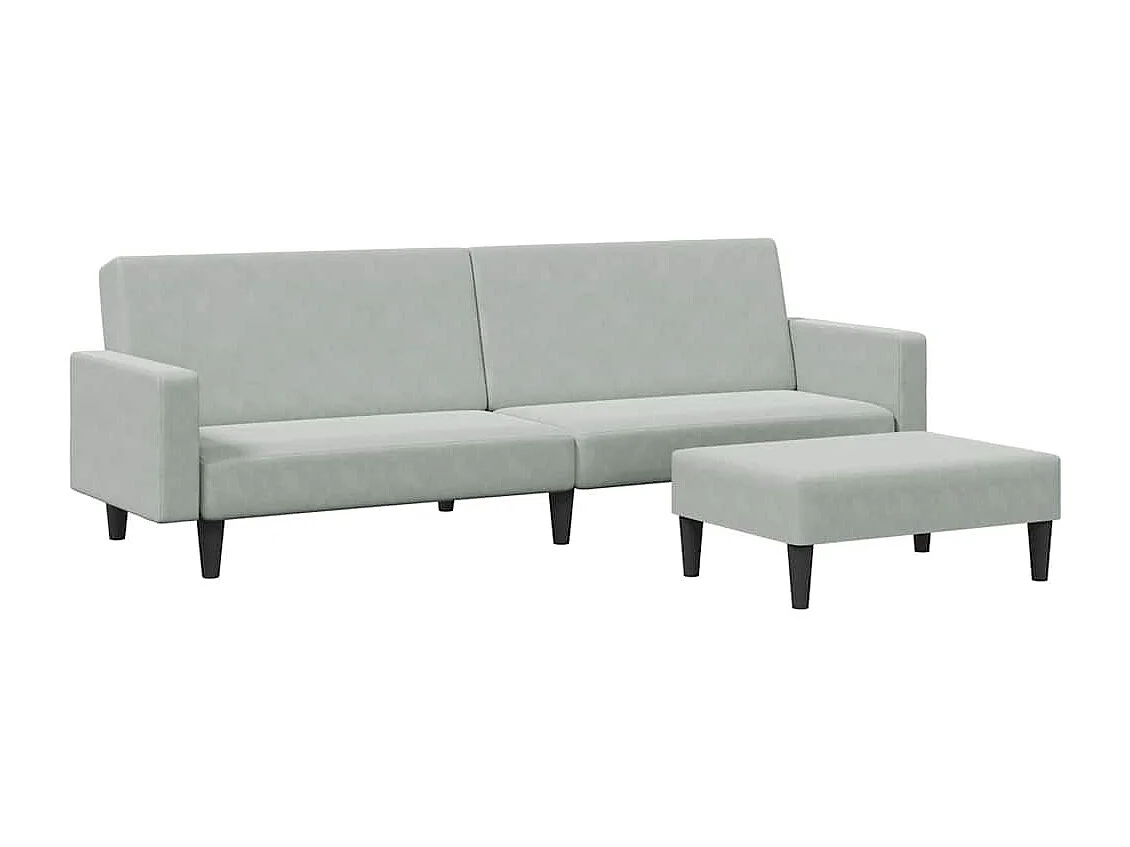 Divano Letto a 2 Posti con Poggiapiedi Grigio Chiaro in Velluto