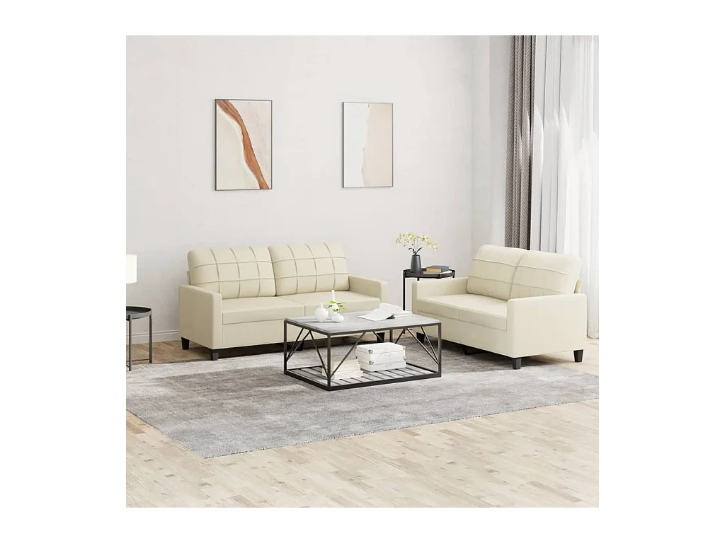 2-tlg. Sofagarnitur mit Kissen Creme Kunstleder