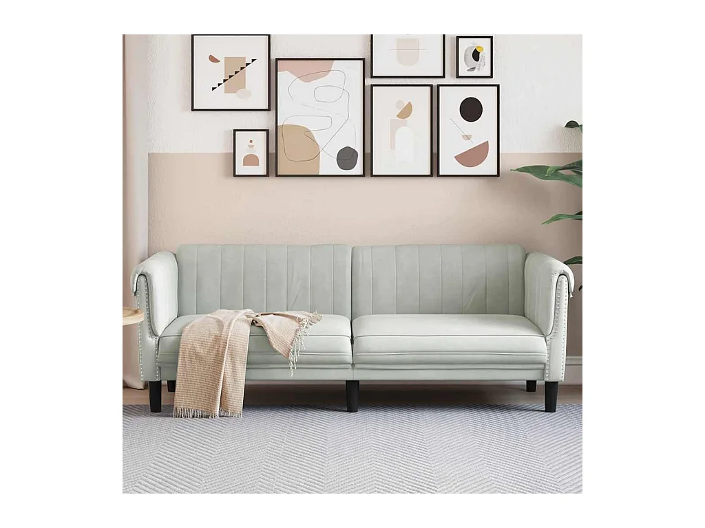 Sofa 3-Sitzer Hellgrau Samt